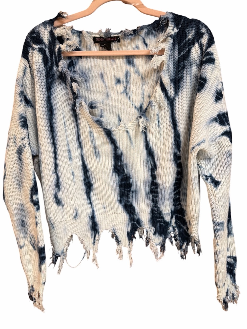 Trendy Threads Grunge Distressed Vertical Ti-Dye V-Neck Cotton Boxy CropSweater